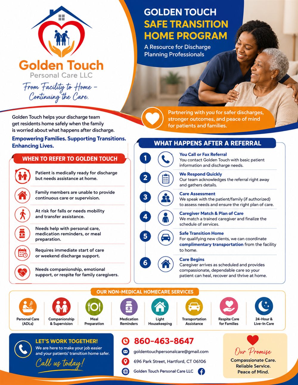 Golden Touch Safe Transition Home Program referral flyer